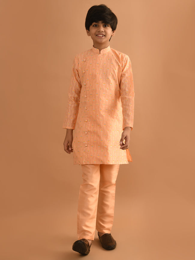 Jacquard Button Down Straight Mandarin Collar Kurta Pajama Set