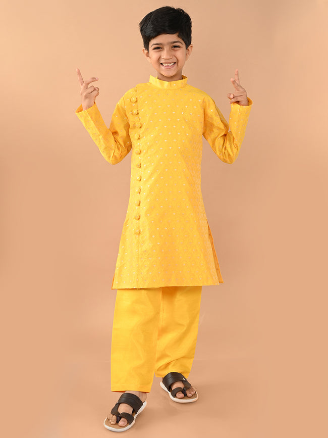 Embossed Button Down Straight Kurta Pajama Set