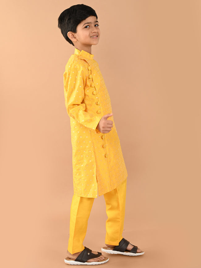 Embossed Button Down Straight Kurta Pajama Set