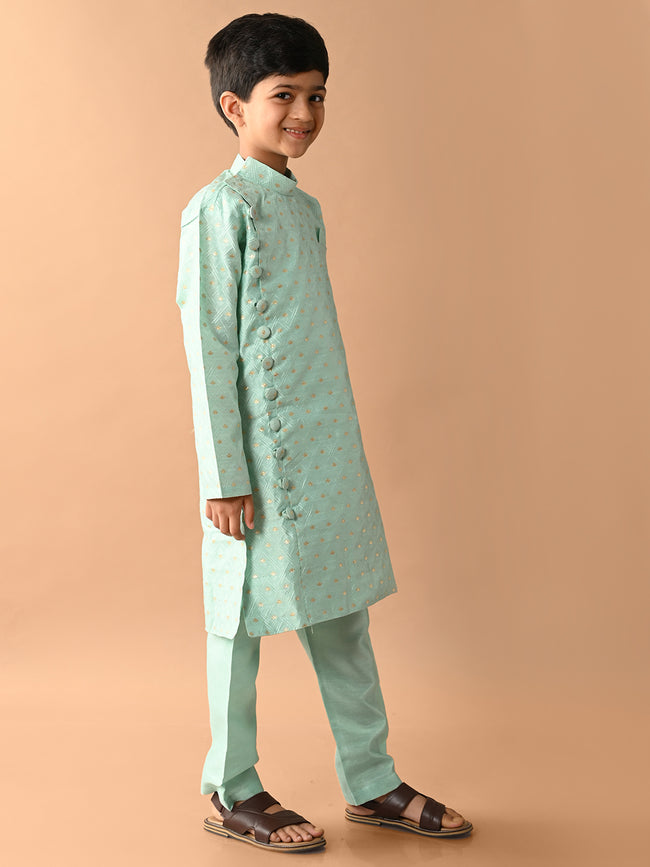 Embossed Button Down Straight Kurta Pajama Set