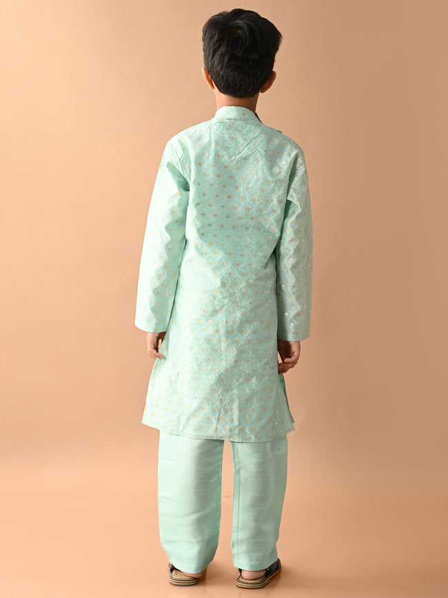 Embossed Button Down Straight Kurta Pajama Set