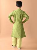 Embossed Button Down Straight Mandarin Collar Kurta Pajama Set