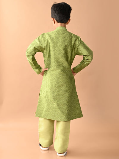 Embossed Button Down Straight Mandarin Collar Kurta Pajama Set