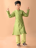 Embossed Button Down Straight Mandarin Collar Kurta Pajama Set