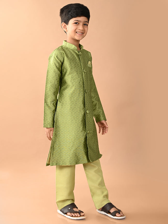 Embossed Button Down Straight Mandarin Collar Kurta Pajama Set