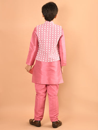 Solid Kurta Pajama Set with Embroidered Nehru Jacket