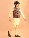 Solid Kurta Pajama Set with Brocade Jacket