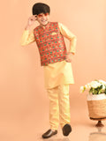 Solid Kurta Pajama Set with Brocade Jacket