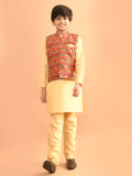 Solid Kurta Pajama Set with Brocade Jacket