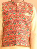 Solid Kurta Pajama Set with Brocade Jacket