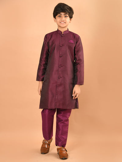 Embossed Button Down Straight Mandrain Collar Kurta Pajama Set