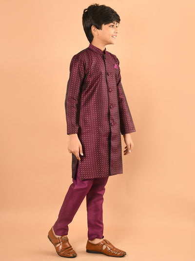 Embossed Button Down Straight Mandrain Collar Kurta Pajama Set