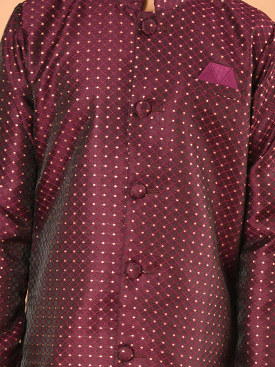 Embossed Button Down Straight Mandrain Collar Kurta Pajama Set