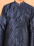 Embossed Button Down Straight Mandarin Collar Kurta Pajama Set