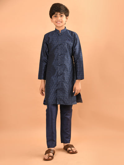 Embossed Button Down Straight Mandarin Collar Kurta Pajama Set