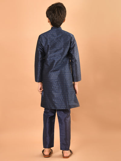 Embossed Button Down Straight Mandarin Collar Kurta Pajama Set