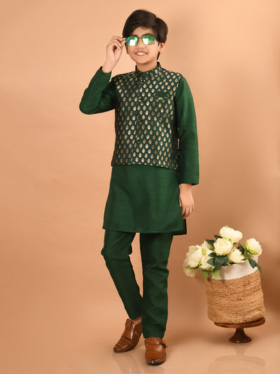 Solid Kurta Pajama Set with Brocade Jacket