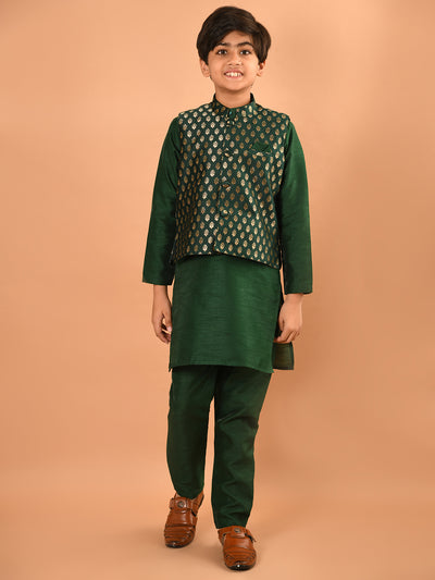 Solid Kurta Pajama Set with Brocade Jacket