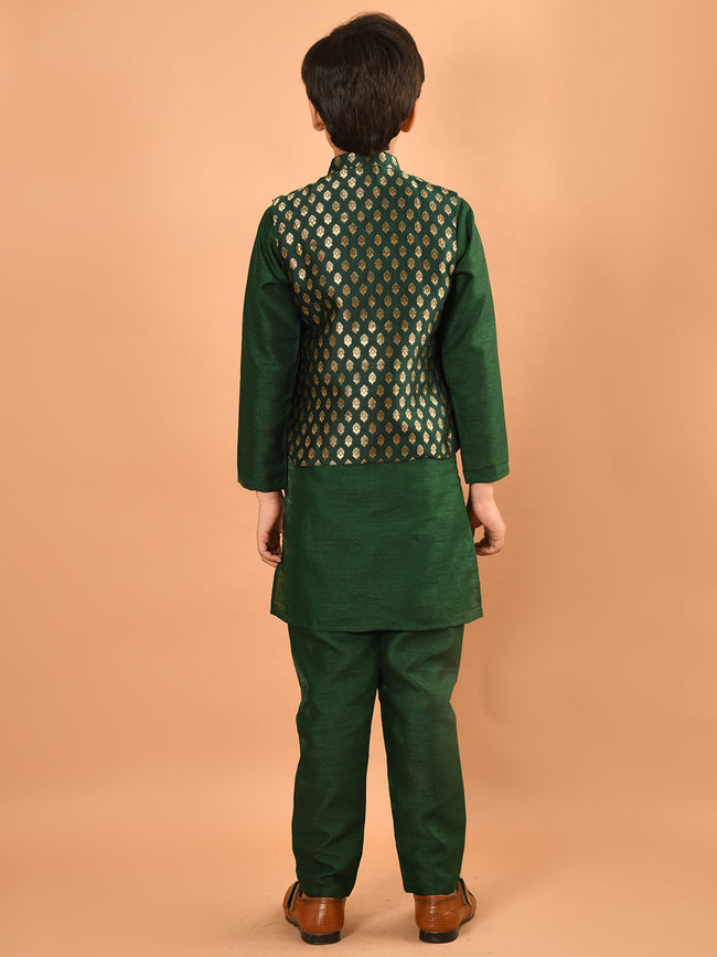Solid Kurta Pajama Set with Brocade Jacket