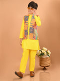 Solid Kurta Pajama Set with Brocade Jacket