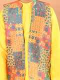 Solid Kurta Pajama Set with Brocade Jacket