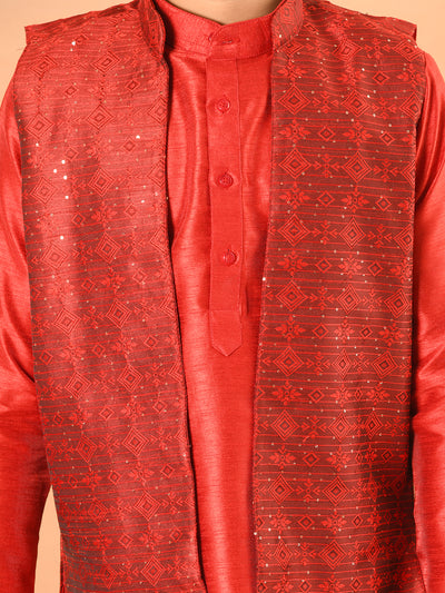 Solid Kurta Pajama Set with Embossed Jacket