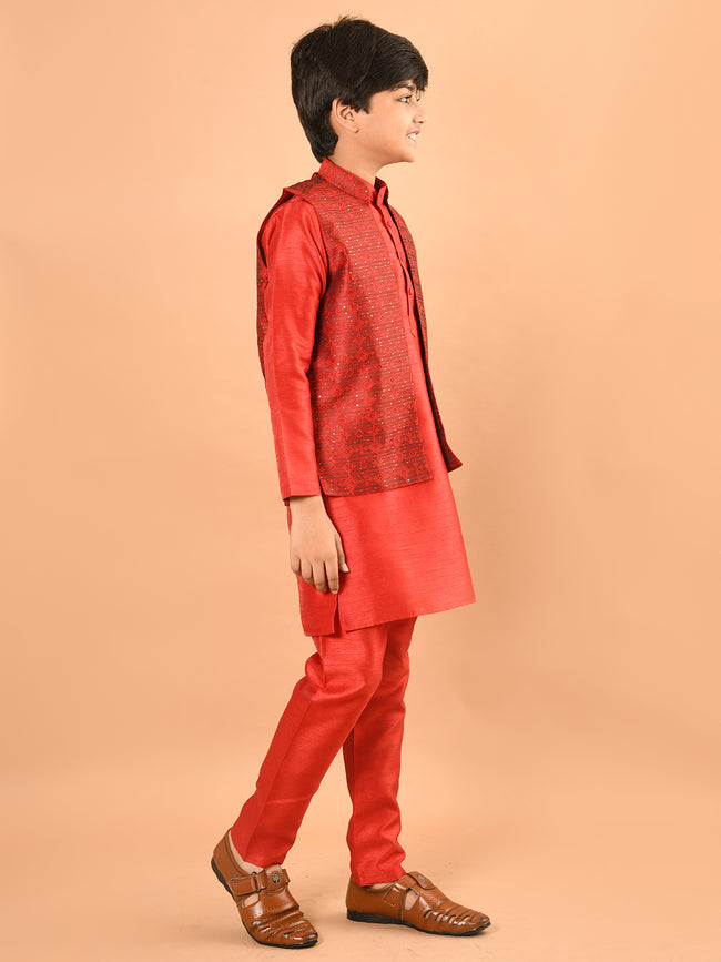 Solid Kurta Pajama Set with Embossed Jacket