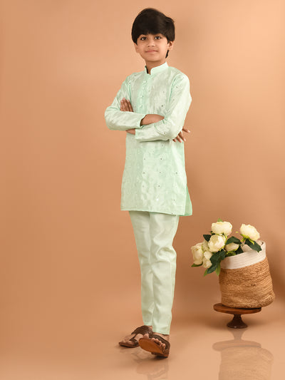 Embellished Button Down Straight Mandarin Collar Kurta Pajama Set