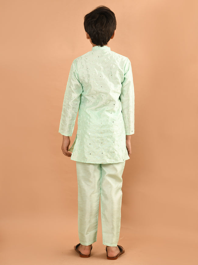 Embellished Button Down Straight Mandarin Collar Kurta Pajama Set