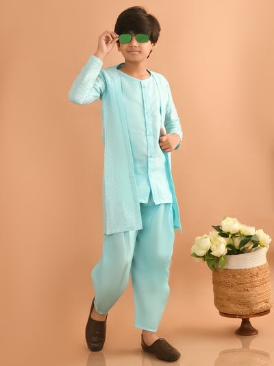 Button Down Straight Kurta Dhoti Set with Sequin Shrug Jacket