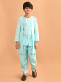 Button Down Straight Kurta Dhoti Set with Sequin Shrug Jacket