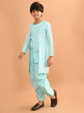 Button Down Straight Kurta Dhoti Set with Sequin Shrug Jacket