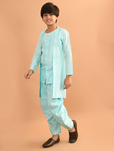 Button Down Straight Kurta Dhoti Set with Sequin Shrug Jacket