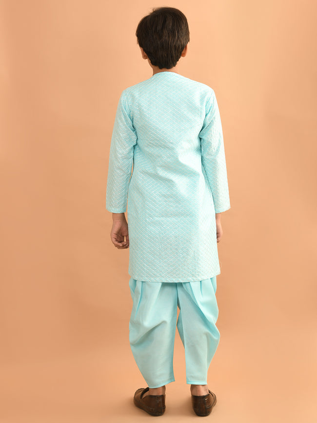 Button Down Straight Kurta Dhoti Set with Sequin Shrug Jacket