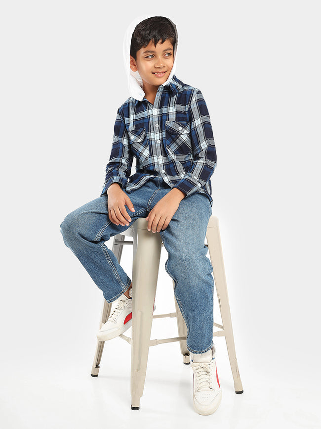 Checked Full Sleeves Regular Wear Casual Shirt with Detachable Hood