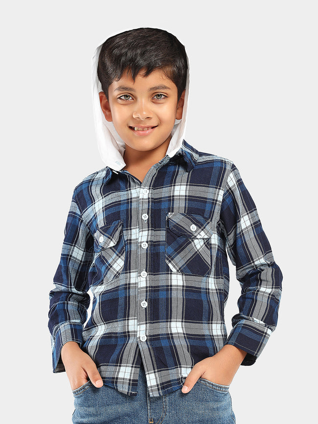 Checked Full Sleeves Regular Wear Casual Shirt with Detachable Hood