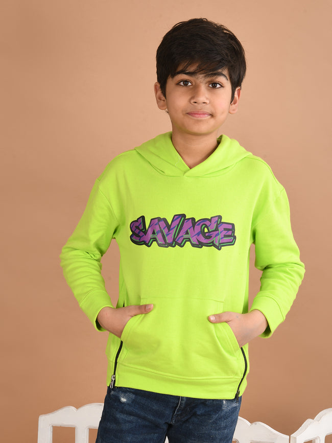 Boys Printed Full Sleeves Hooded Sweatshirt