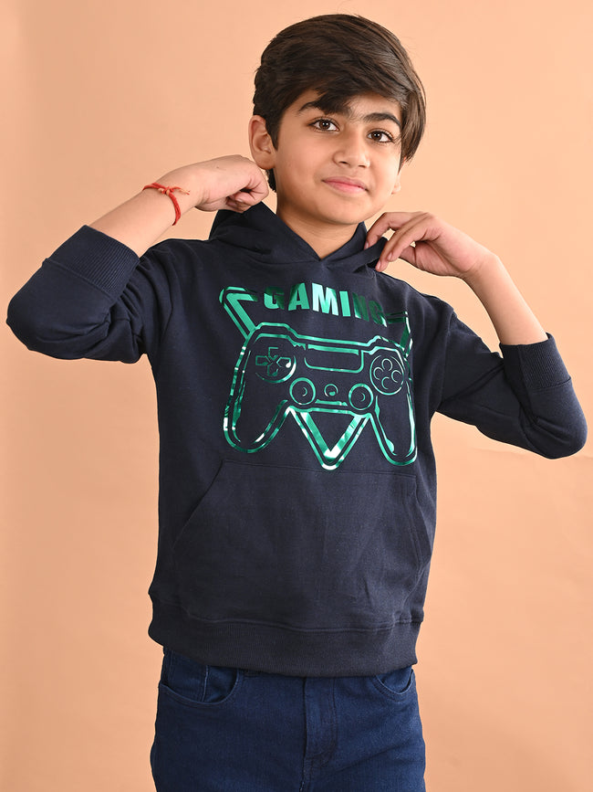 Boys Printed Full Sleeves Hooded Sweatshirt