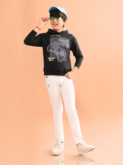 Boys Printed Full Sleeves Hooded Sweatshirt