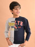 Boys Grey Blue Colourblocked Full Sleeves Sweatshirt