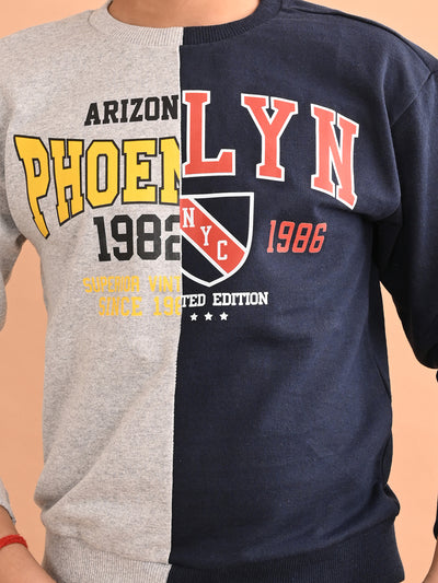 Boys Grey Blue Colourblocked Full Sleeves Sweatshirt