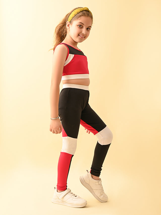 Sleeveless Colorblock Top with Legging Activewear Set