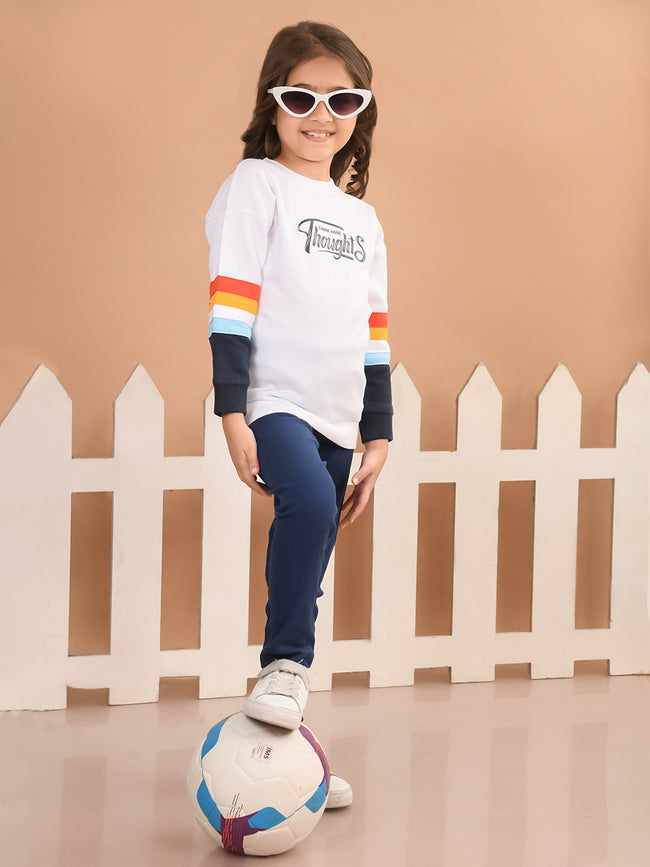 Graphic Text Printed Full Sleeves Sweatshirt with Legging Set