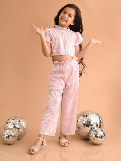 Shiny Smoking Neck Crop Top with Palazzo Pant Set