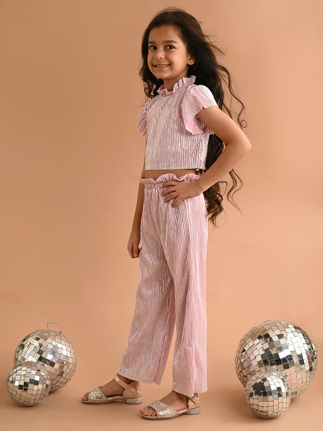 Shiny Smoking Neck Crop Top with Palazzo Pant Set
