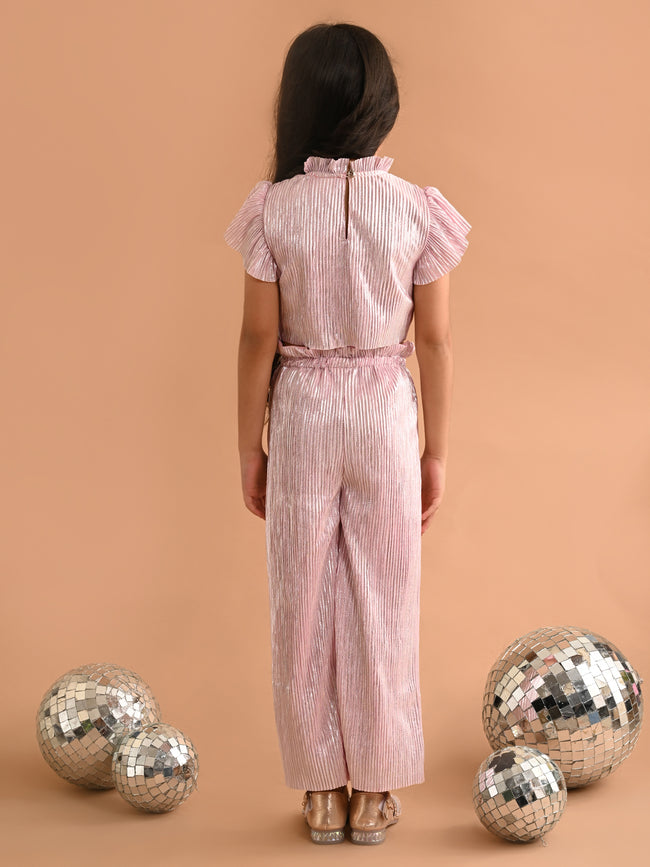 Shiny Smoking Neck Crop Top with Palazzo Pant Set