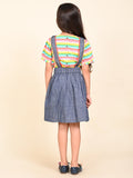 Stripes Printed Top with Denim Dungaree Skirt
