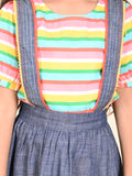 Stripes Printed Top with Denim Dungaree Skirt