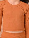 Solid Full Sleeves Crop Top with A-line Skirt Set