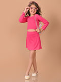 Solid Full Sleeves Crop Top with A-line Skirt Set